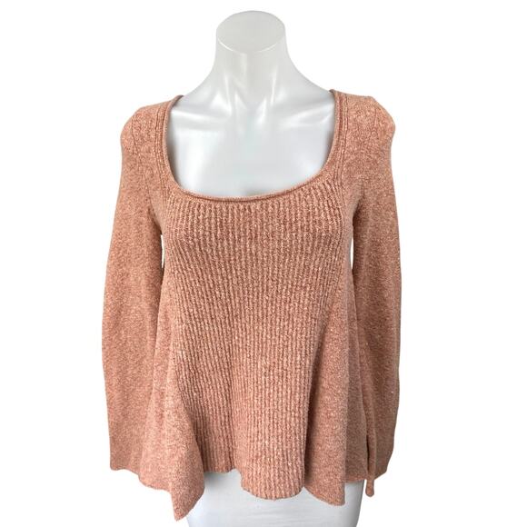 Free People Sweaters - Free People Nude Pink Long Sleeve Square Ribbed Fleece Flare Sweater Top Size XS